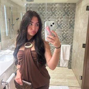 Brown Halter Top with Gold Accent